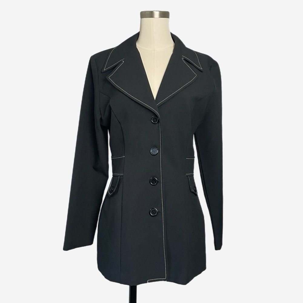 Vintage 90s Contrived Clash black contrast stitching button blazer retro XS/S